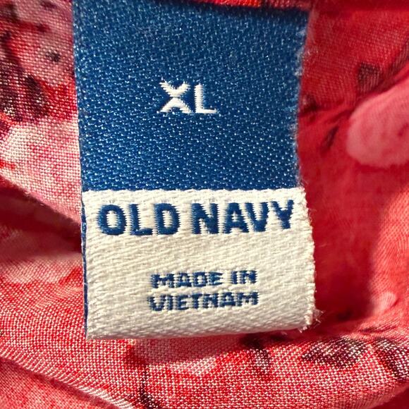 Old Navy Red Floral Puff Sleeve Midi Dress XL Smocked Open Back Cottagecore - Picture 8 of 8